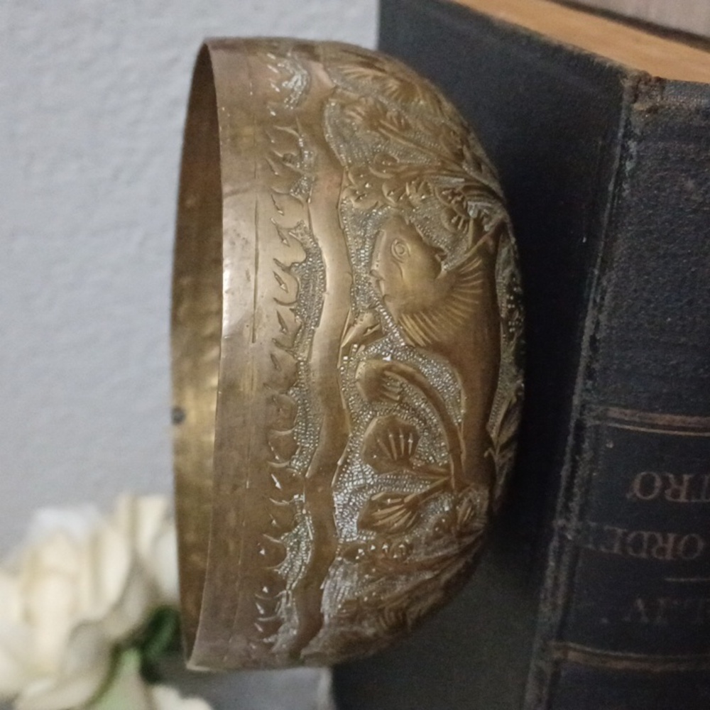 Vintage Etched Solid Brass Handmade Hand Hammered Bowl Brass Bowl Engraved Bowl